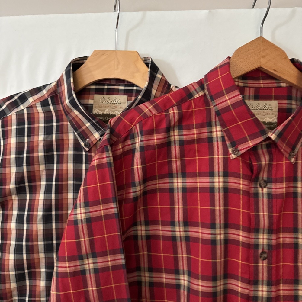 Lot OF 2 Cabela's Outfitter Series Shirt Mens LG L/S Plaid Button Up/Down NWOT